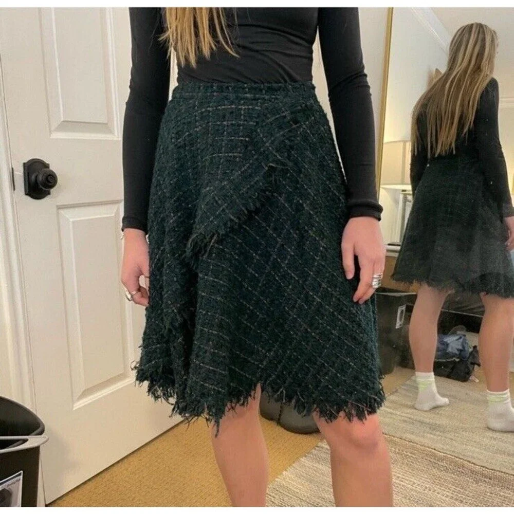 Anthropologie Eva Franco Fringed Tweed Skirt Womens Size 10 Green Plaid NEW TAGS - Picture 16 of 16